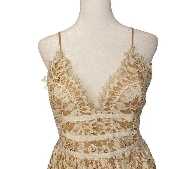 NBD Women Revolve Give It Up Lace Fit & Flare Dress V Neck Cream Beige Medium - Picture 4 of 13